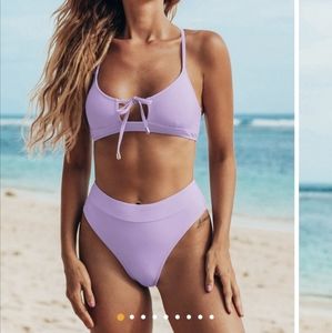 Cupshe Purple Lace Up High Waisted Bikini - Large